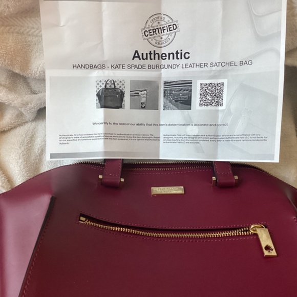 Kate Spade burgundy purse bag handles gold letter authenticity COA Luxury red - Picture 6 of 15